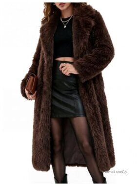 Long Faux Fur Coat Fluffy Shaggy Button Winter Warm Jacket
